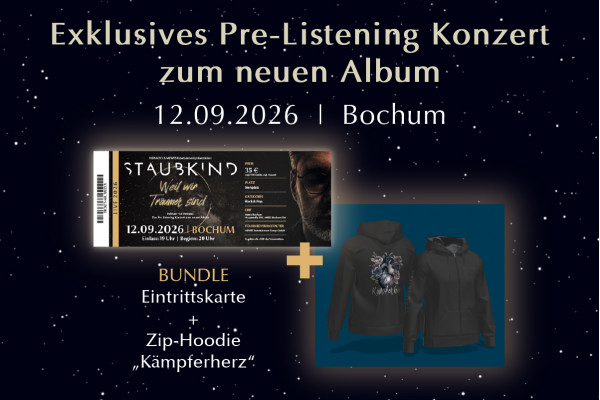 Bundle Eintrittskarte Bochum + Zipper Hoodie "Kämpferherz" Bundle Eintrittskarte Bochum + Zipper Hoodie "Kämpferherz"
